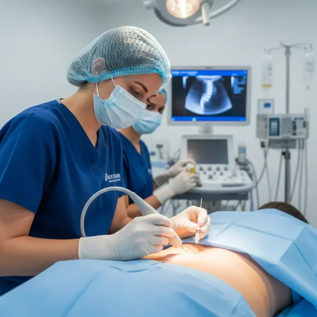 What to Expect During a Radiofrequency Ablation Procedure 4 Patient on procedure table and care provider positioning radiofrequency ablation needle with imaging equipment for back pain