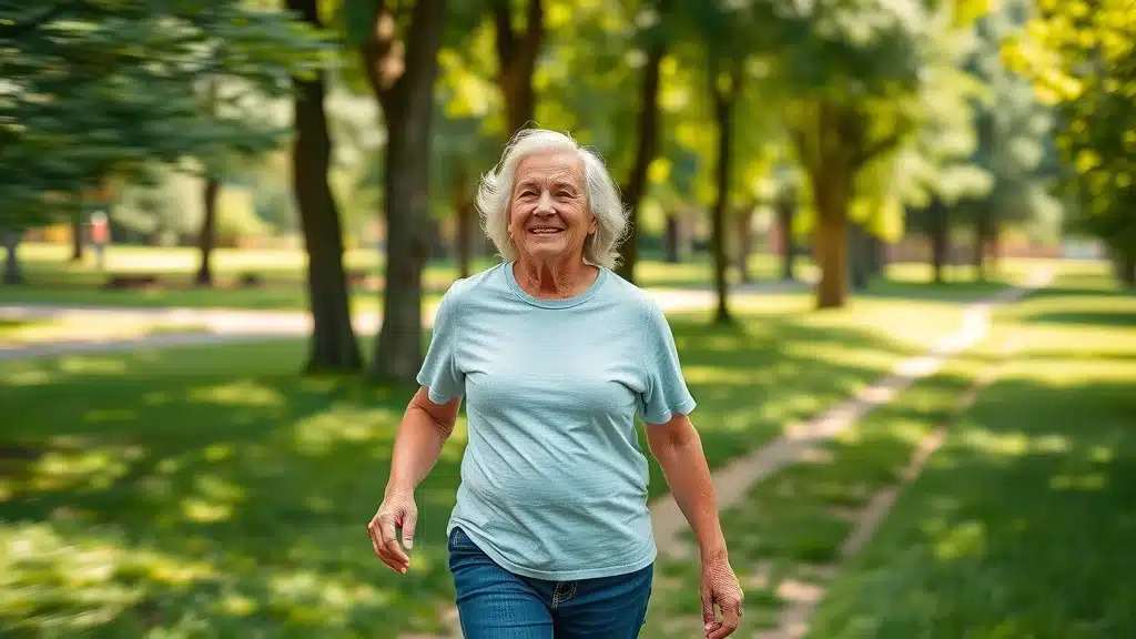 Can Arthritis Be Reversed? 6 Active senior couple walking in a park for lifestyle arthritis prevention